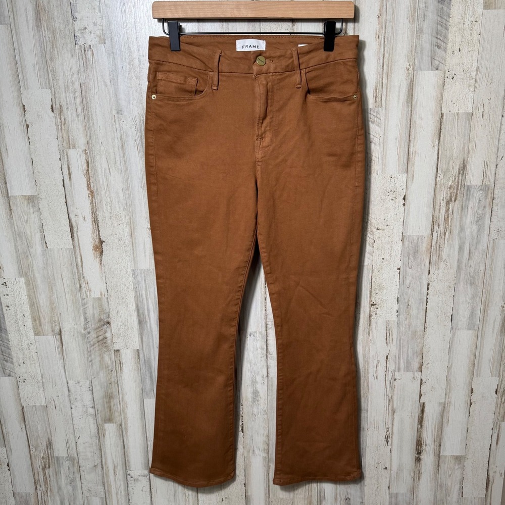 Frame Le‎ Crop Mini Boot Latte Brown Faux Leather Pant Jeans Womens 28